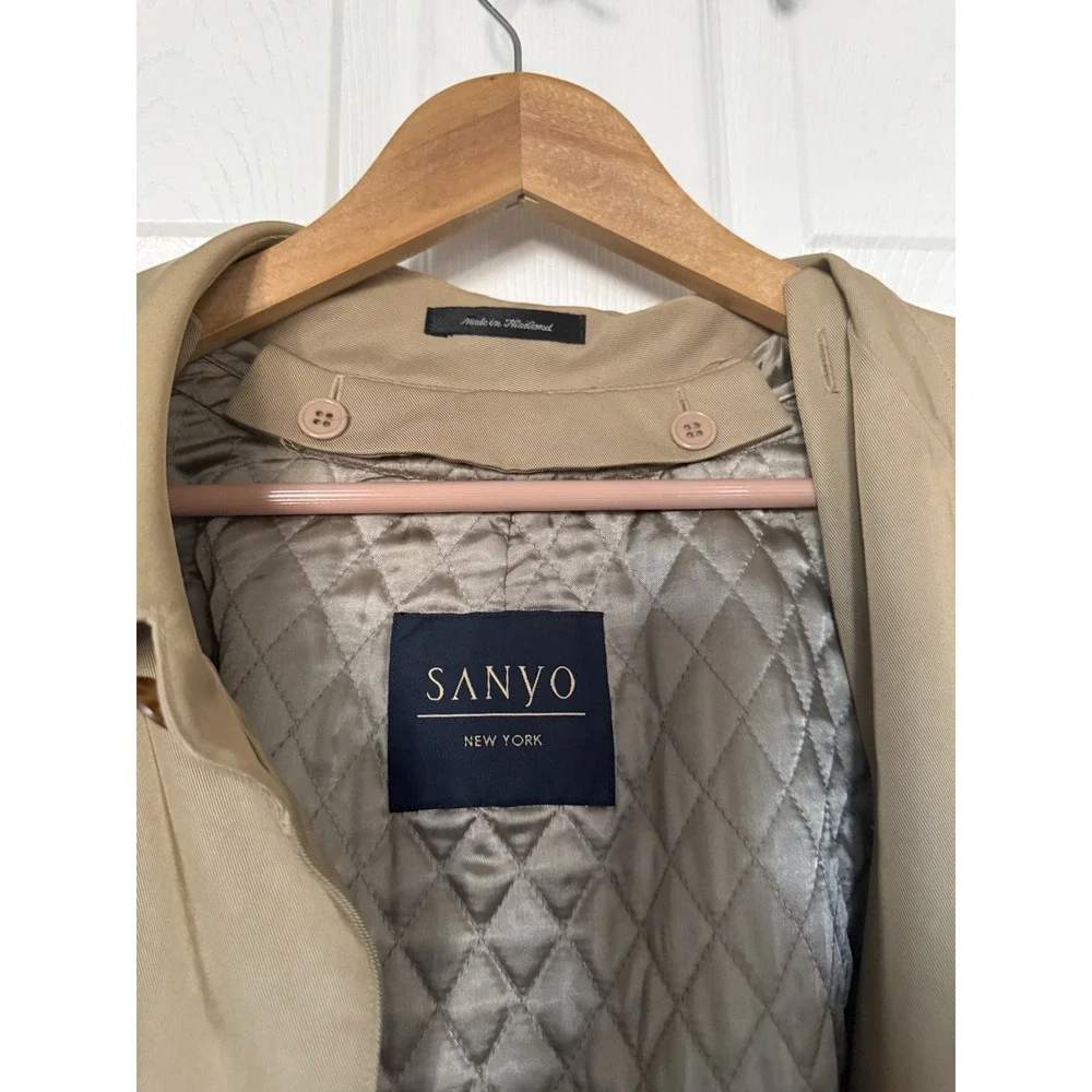 Mens Sanyo Khaki Belt Trench Coat Size R40 Wool Liner Minimalist Luxury - Picture 3 of 9